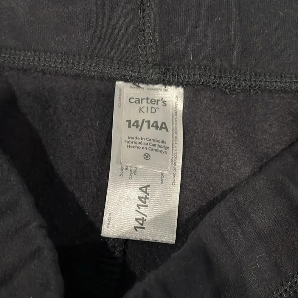 Carter’s KID EUC black sweat pants w/ white drawstring and bottom hemmed cuff 14